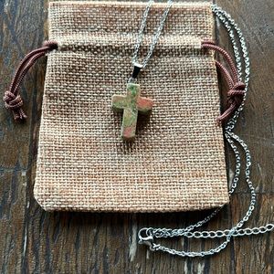 Genuine Unakite Cross Necklace Unakite Necklace Minimalist Crystal Necklace